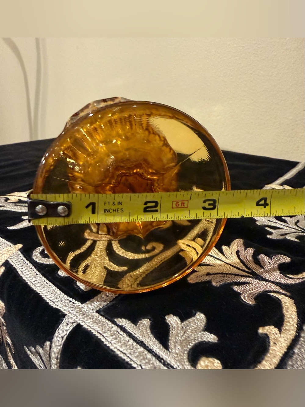 Fenton Colonial Amber Thumbprint Swung Vase 18.5" Vintage MCM Glass - Picture 11 of 11